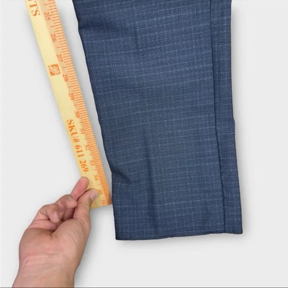 Brax Cooper Fancy Regular Fit Chino Pants Mens 35x36 Blue Plaid Unhemmed Leg NWT